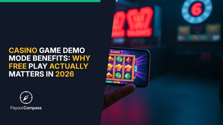 Demo mode benefits shown on smartphone screen with casino game interface testing