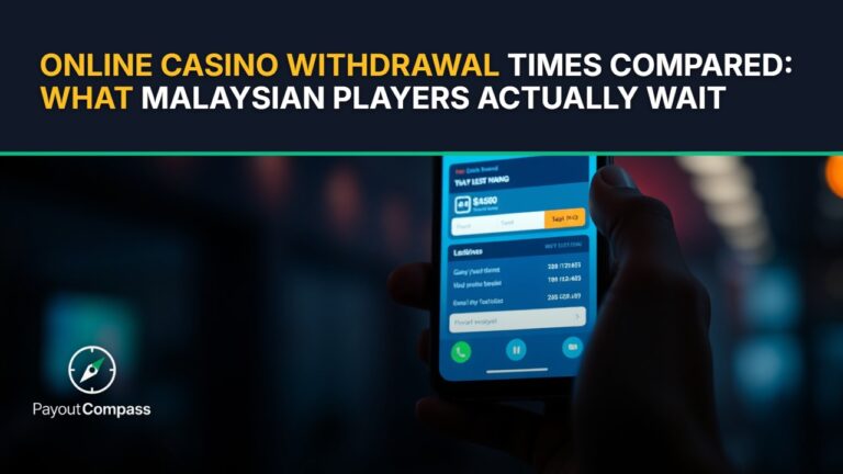 Smartphone displaying mobile payment app showing online casino withdrawal times in Malaysia