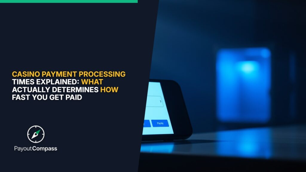 Casino payment processing times explained with smartphone banking confirmation on modern surface