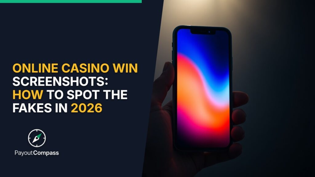 Smartphone displaying online casino interface screenshot verification for fake win detection