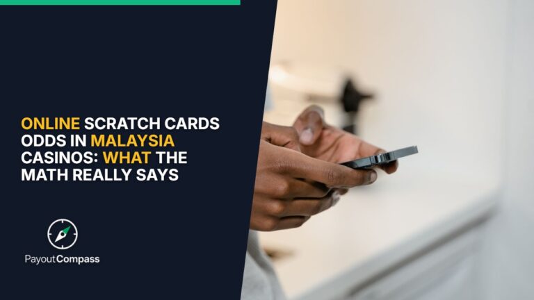 Smartphone displaying online scratch cards odds Malaysia casino information and game interface
